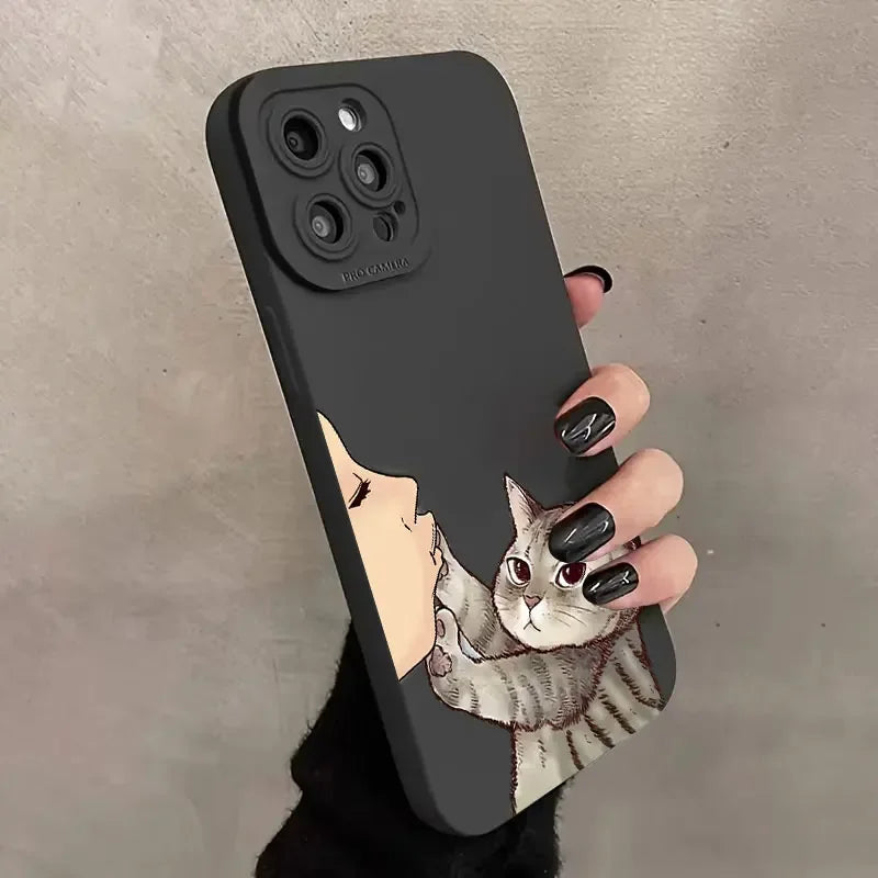 Cat American short Shorthair kiss Phone Case for iPhone 16 Cases iPhone 15 14 13 12 Mini 11 Pro Max 16 7 8 Plus XS SE Back Cover