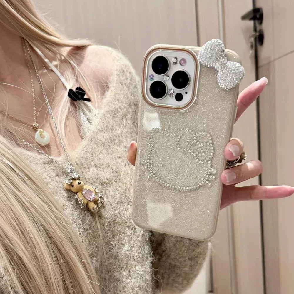 Girly Heart Hello Kitty Anime Kawaii Sanrio Diamond Pendant Phone Case Cute Cartoon Suitable for iphone Apple 16promax Cover