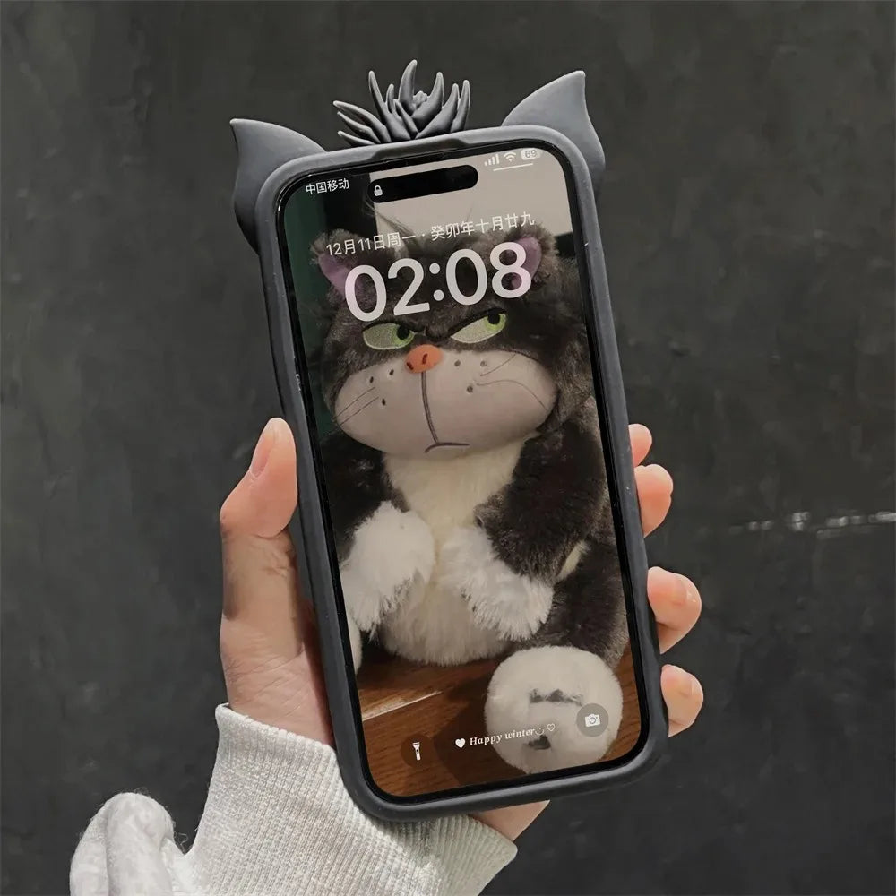 3D Lucifer Cat Cinderella Stretching Feet Stand Holder Cover For iPhone 11 12 13 14 15 16 Pro Max Cute 3D Cartoon Bracket Case