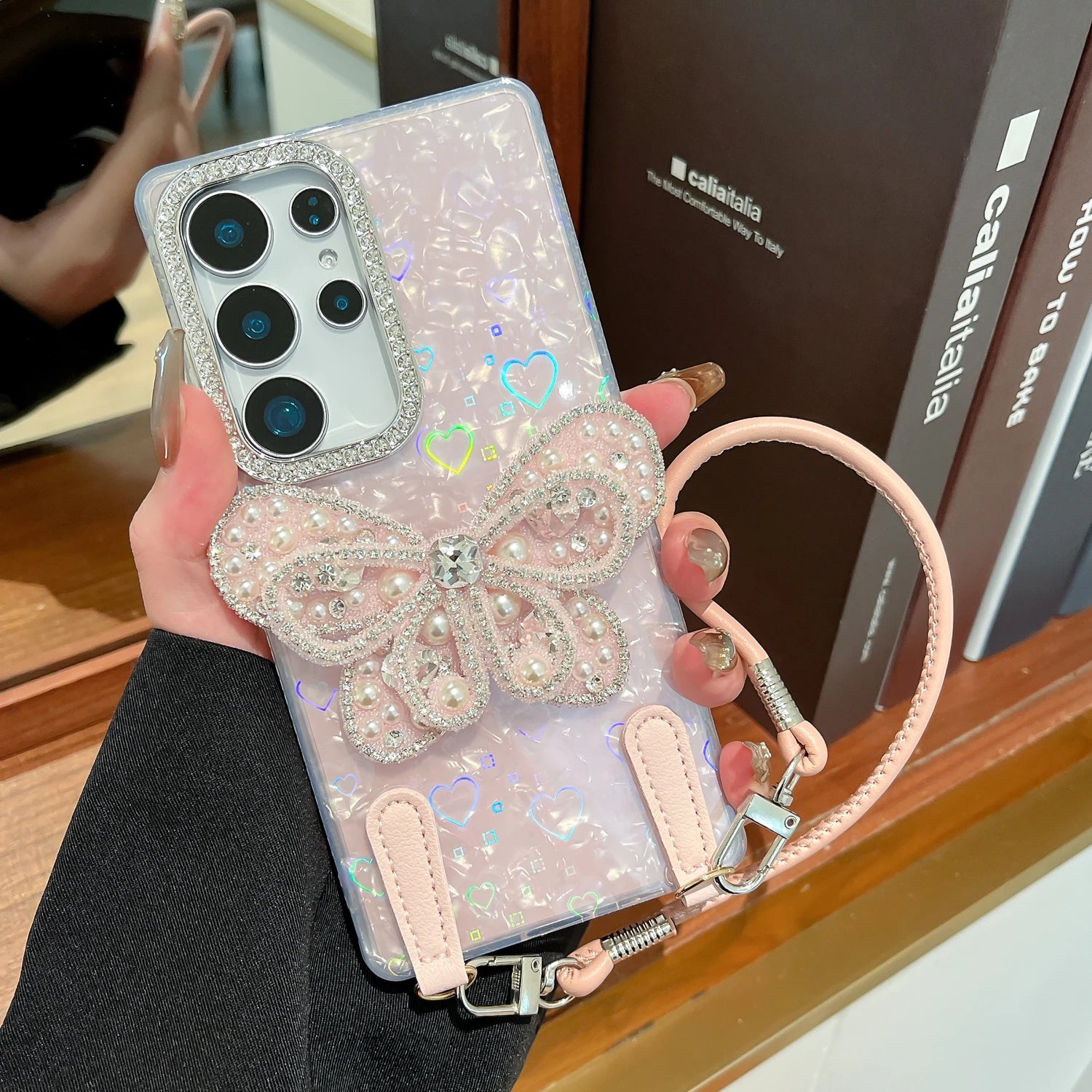 Phone Case For Samsung Galaxy S24 S25 Plus Ultra FE S25 Edge Korean Ins Giltter Diamond Butterfly Soft Silicone Cover