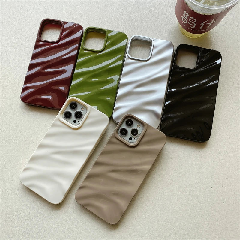 Luxury Plating 3D Wavy Texture Soft Phone Case For iPhone 16 15 14 Plus 13 12 11 Pro XS Max XR Protection Bumper Shockproof Capa