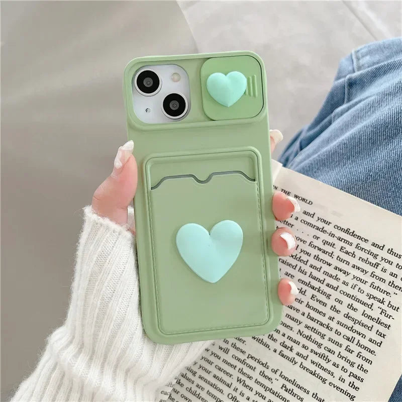 Simple Love Silicone Wallet Card Case For iPhone 15 14 13 12 11 Pro Max 7 8 Plus Case