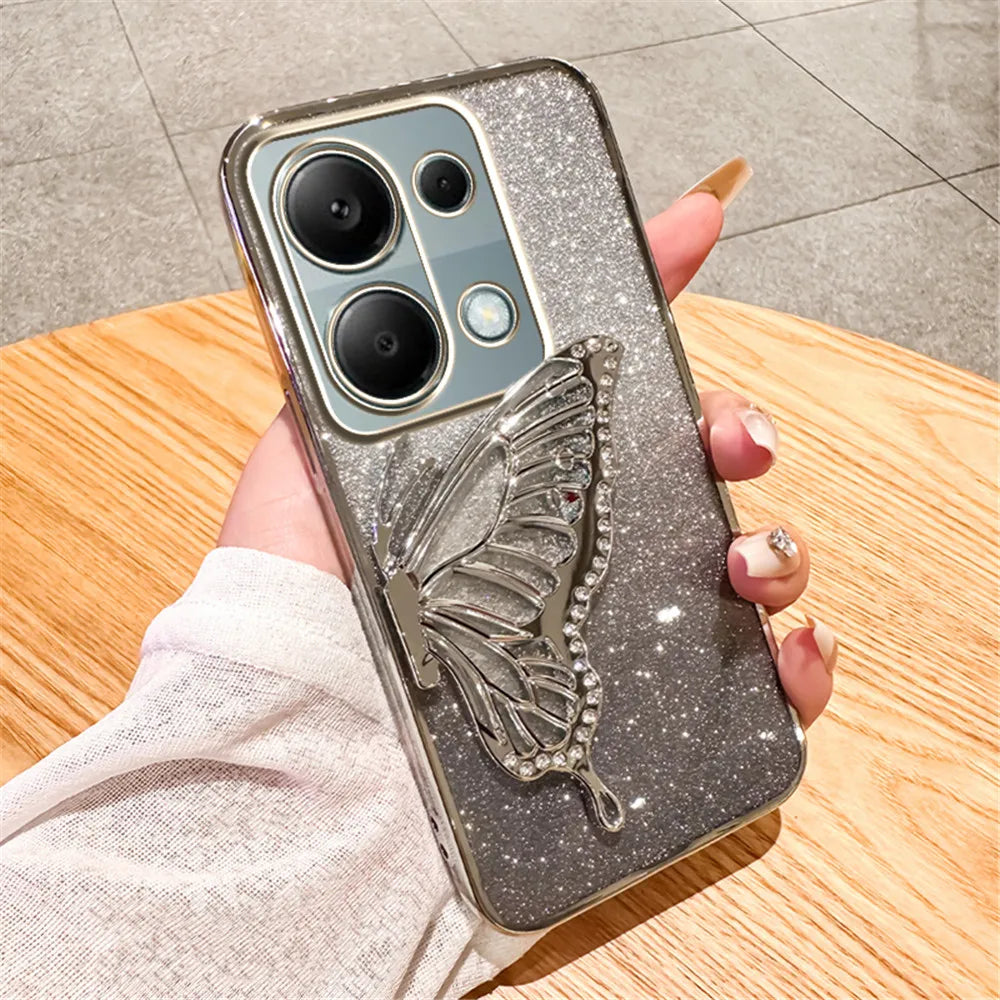 Note14 Quicksand Butterfly Stand Gliitter Case For Xiaomi Redmi Note 14 Pro Plus Note 13 14C 13C 14T POCO X7 X6 C65 Soft Cover