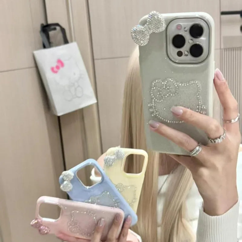 Girly Heart Hello Kitty Anime Kawaii Sanrio Diamond Pendant Phone Case Cute Cartoon Suitable for iphone Apple 16promax Cover