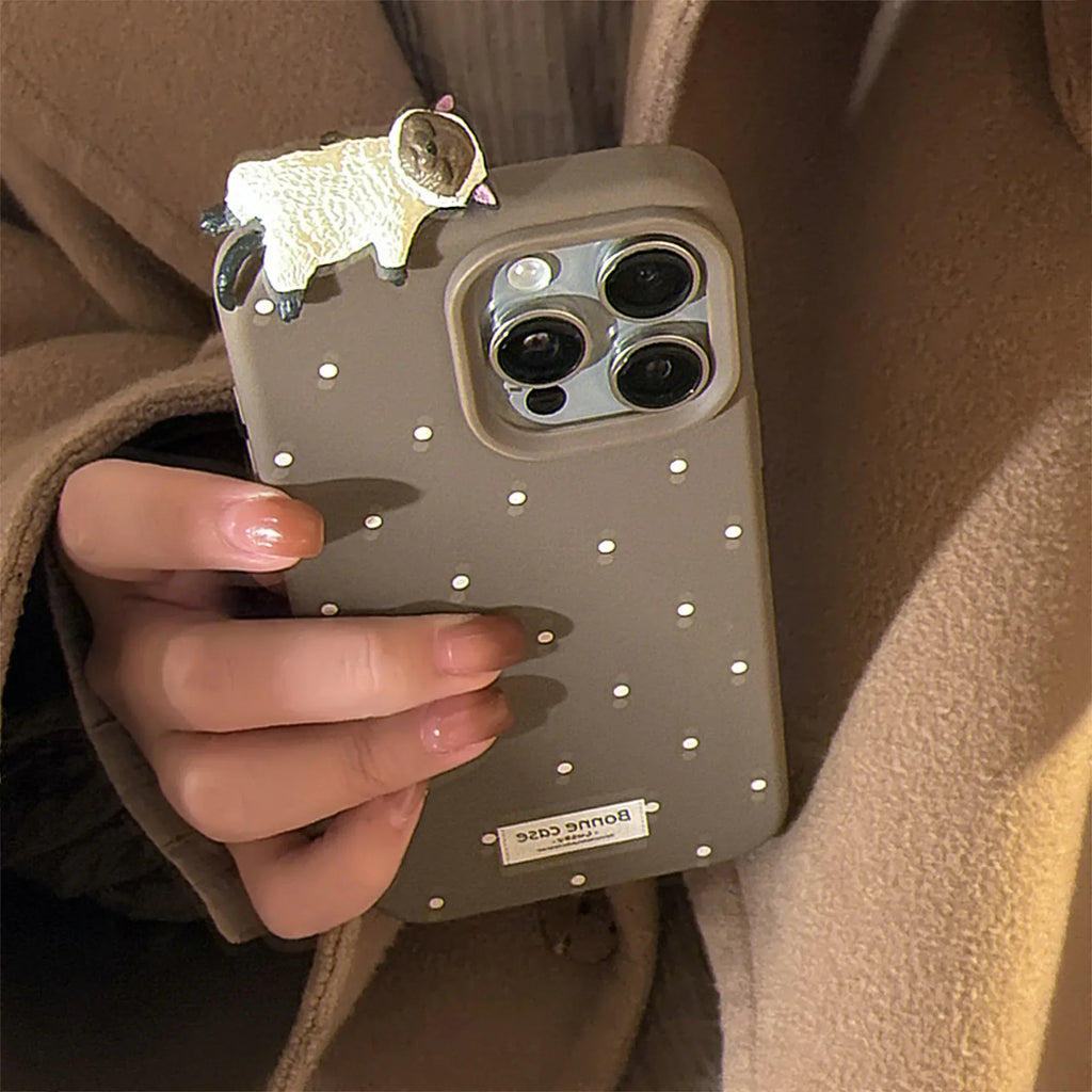 Cute 3D Cat Decorative Polka Dot Phone Case for IPhone17 16 15 14 12 13 11 Pro ProMax Plus X XR Shockproof Phone Cover