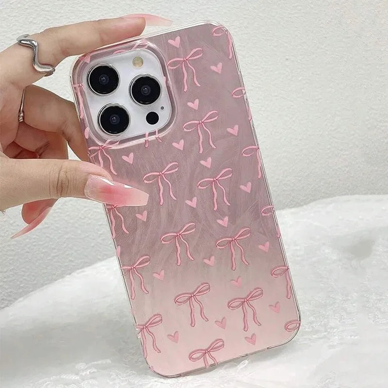 Case for iPhone 15 Fashionable Butterfly Bow Print Phone Cases for iPhone 16 14 13 12 11 Pro Max X XR XS 7 8 Plus SE2 16E Cover