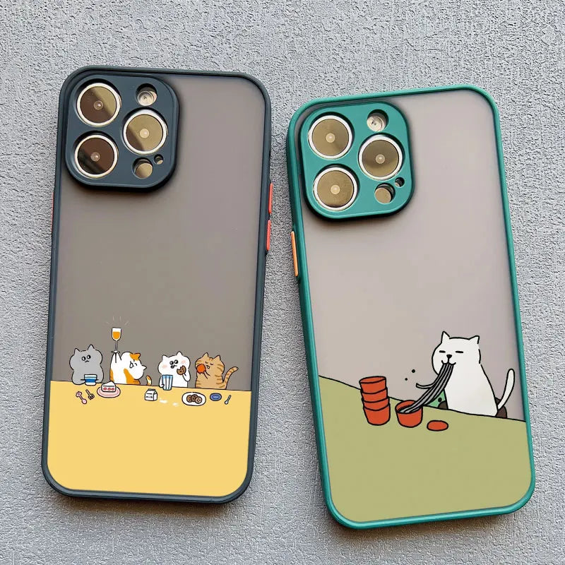 Cute Cartoon Cat Illustration Phone Case For iPhone 17 16 15 Pro Max Cases iPhone 14 13 12 11 Pro Max Mini XS XR X 16 PlusCover