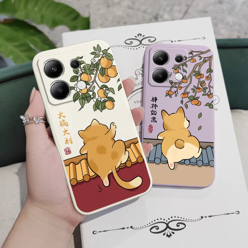 Cute Lively Cat Phone Case For Xiaomi Redmi Note 14 13 12 12S 11 11S 10 10S 9 9S Pro Plus 4G 5G Liquid Silicone Cover