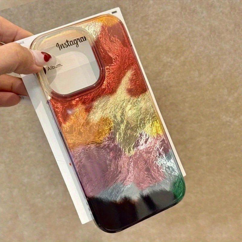 Art Color Gradient Tin Paper Pattern Glacier Case For iPhone 17 16 15 14 13 12 11 Pro Max XS XR 7 8 Plus Shockproof Bumper Cover