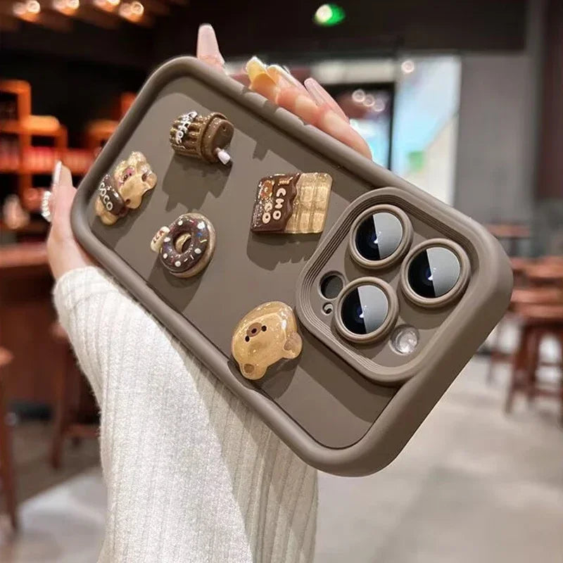 Cute 3D Bear Coffee Doughnut Phone Case For Xiaomi Poco X6 X5 X3 F5 F6 M6 X7 Pro Mi 14T 14 13T 13 12T 12 11 Lite 5G Soft Cover