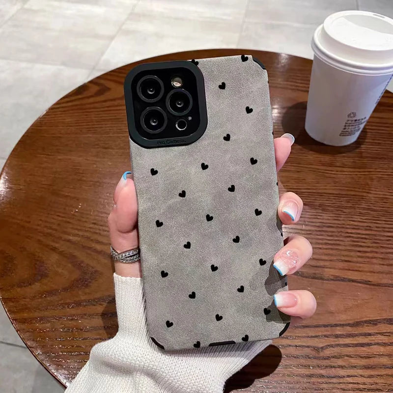 Gray Silicone Leather Little Love Heart Case For Samsung Galaxy S22 S21 A54 A34 A53 A51 A52 A23 A32 A31 A71 A72 A73 A14 A13 A12