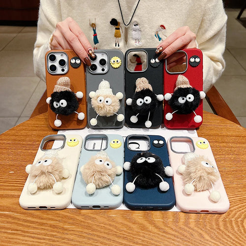 3D Doll Plush Briquettes Leather Phone Case For Xiaomi Redmi Note 14 13 12 11 Pro Plus 5G 12S 11S 10S Redmi 13C 13 12 4G Cover