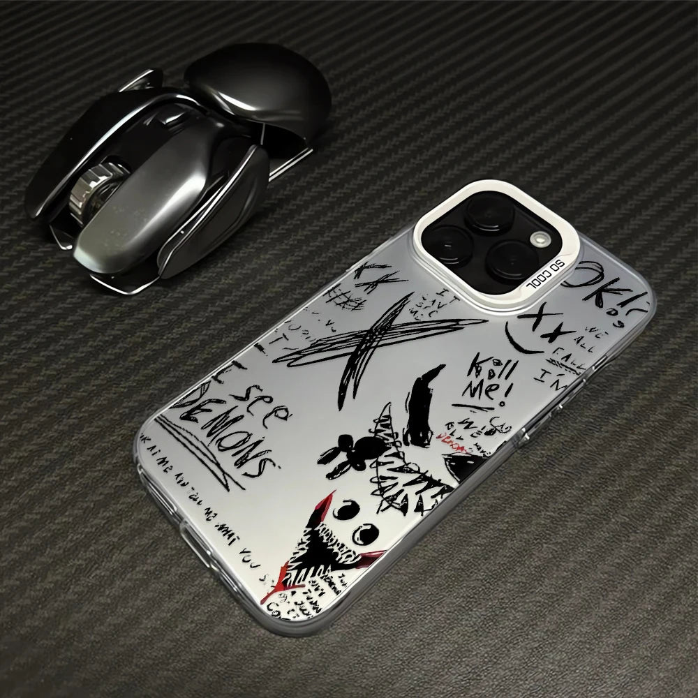 Graffiti Devil Design Phone Case For iPhone 16ProMax 16Pro 16Plus 16E 16 15 14 Plus 13 12 11 Pro Max Shockproof Hard Cover