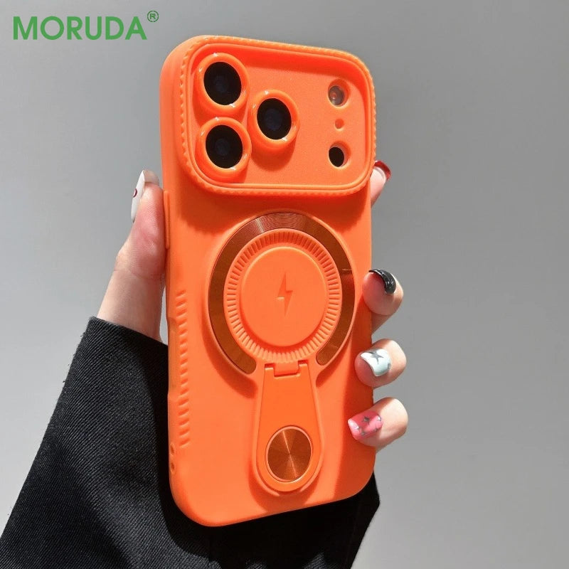 for Magsafe Wireless Charge Lightning Logo Phone Case For iPhone 17 Air 16 15 14 Plus 13 12 Pro Max 11 Hidden Bracket Soft Cover