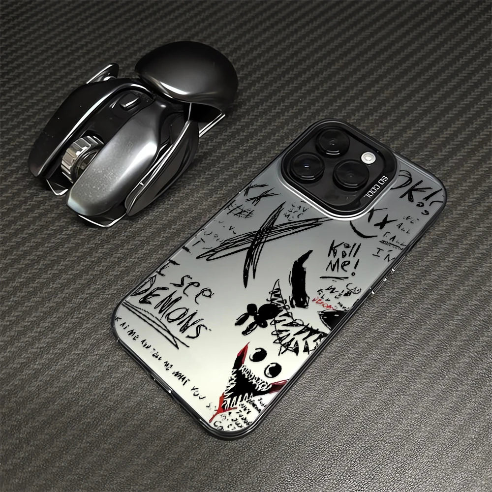 Graffiti Devil Design Phone Case For iPhone 16ProMax 16Pro 16Plus 16E 16 15 14 Plus 13 12 11 Pro Max Shockproof Hard Cover