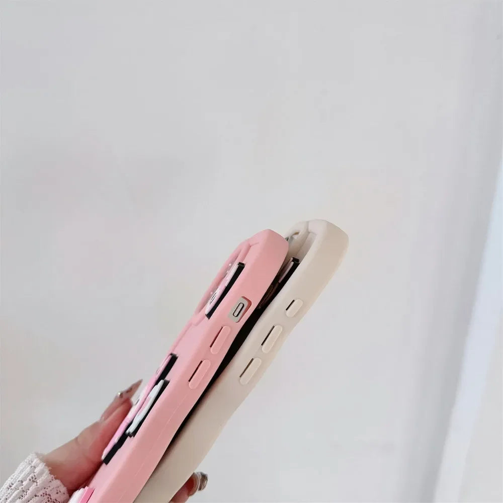 Cute Cartoon Wrist Strap Phone Case for IPhone 16 15 14 13 12 11 Pro Max XS X XR 7 8 Plus Silicone Soft Protective Cover