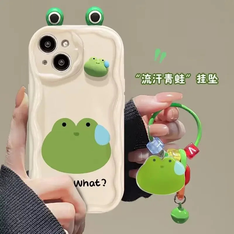 3D Ear Panda Frog Pendant Phone Case for IPhone 16 15 Pro Max 14 11 13 12 Mini XR 8 7 Plus X XS SE 2020 2022 Soft Silicone Etui