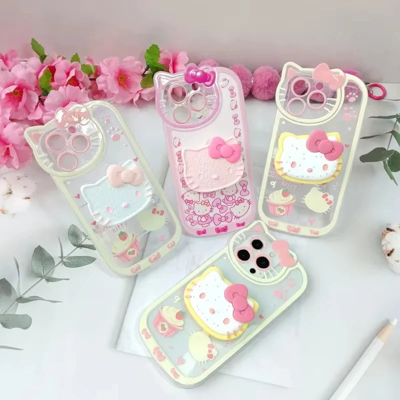 MINISO Sanrio Hello Kitty Stand Phone Cases For iPhone 16 15 14 11 13 12 Pro Max XR XS 8 Plus Original Shockproof Cover Y2K Case