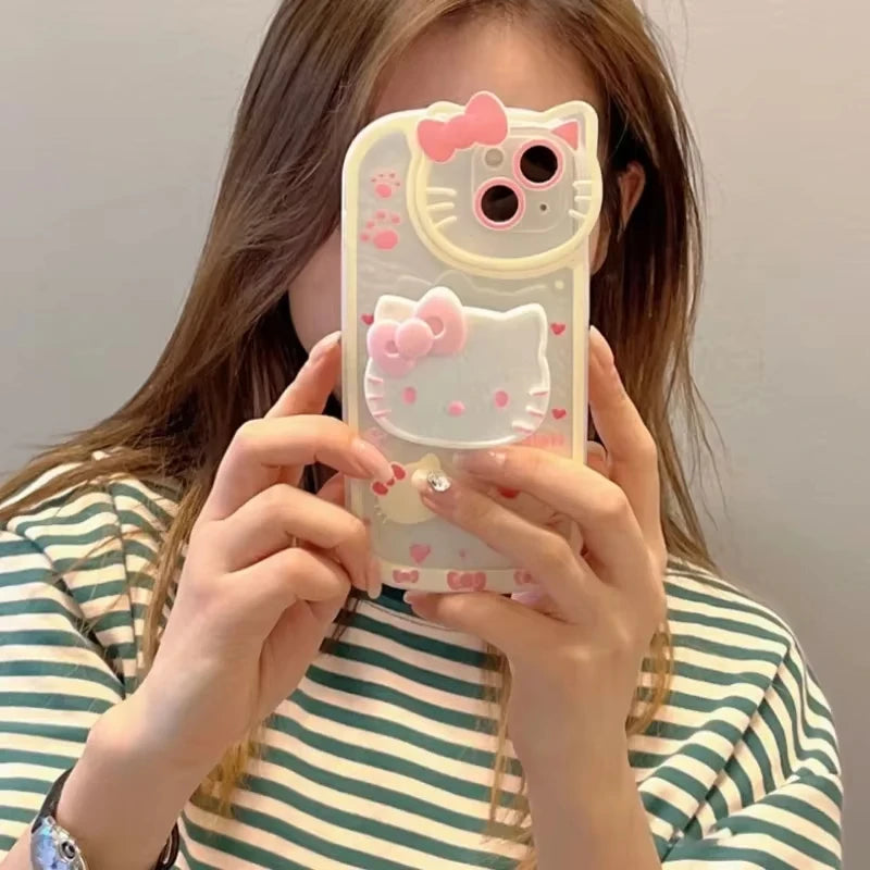 MINISO Sanrio Hello Kitty Stand Phone Cases For iPhone 16 15 14 11 13 12 Pro Max XR XS 8 Plus Original Shockproof Cover Y2K Case
