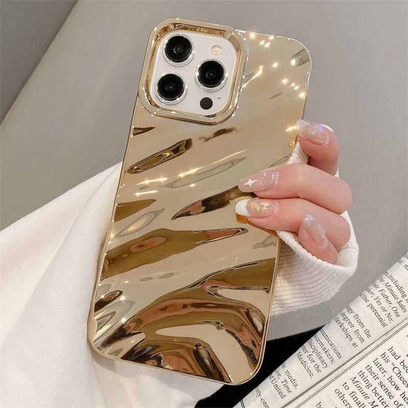 Luxury Plating 3D Wavy Texture Soft Phone Case For iPhone 16 15 14 Plus 13 12 11 Pro XS Max XR Protection Bumper Shockproof Capa