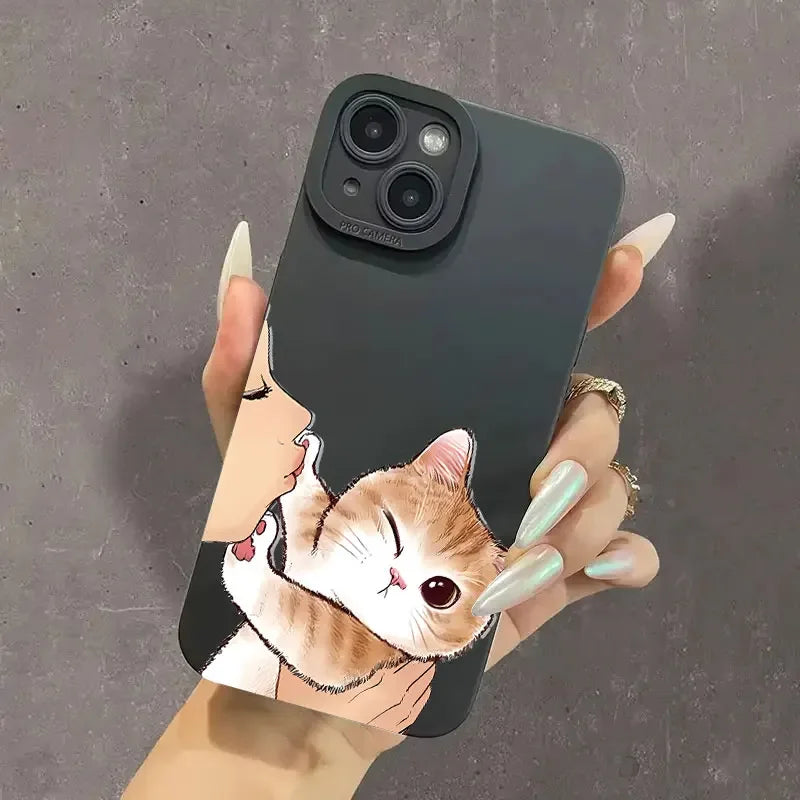 Cat American short Shorthair kiss Phone Case for iPhone 16 Cases iPhone 15 14 13 12 Mini 11 Pro Max 16 7 8 Plus XS SE Back Cover