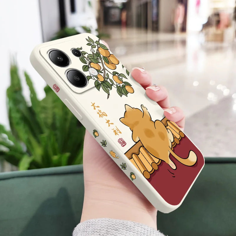 Cute Lively Cat Phone Case For Xiaomi Redmi Note 14 13 12 12S 11 11S 10 10S 9 9S Pro Plus 4G 5G Liquid Silicone Cover