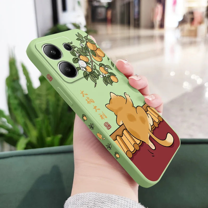 Cute Lively Cat Phone Case For Xiaomi Redmi Note 14 13 12 12S 11 11S 10 10S 9 9S Pro Plus 4G 5G Liquid Silicone Cover