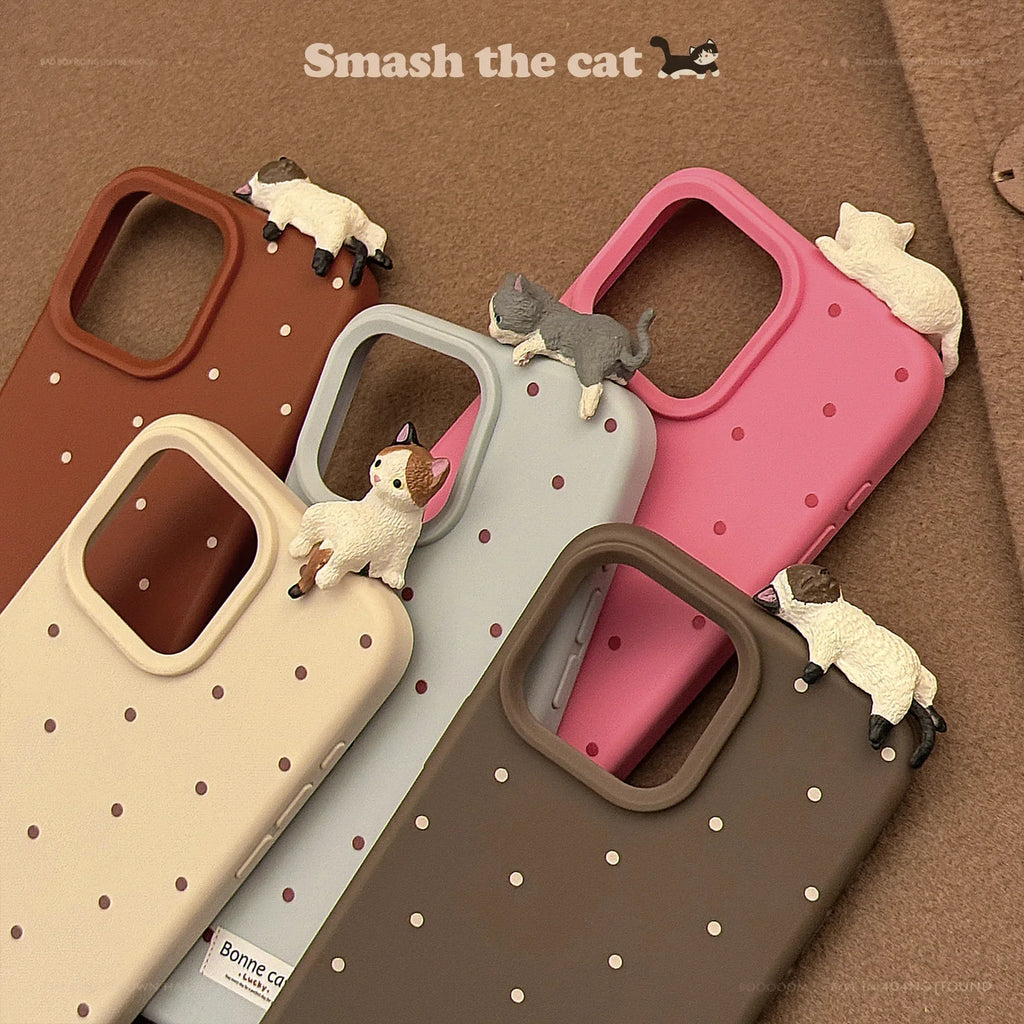 Cute 3D Cat Decorative Polka Dot Phone Case for IPhone17 16 15 14 12 13 11 Pro ProMax Plus X XR Shockproof Phone Cover