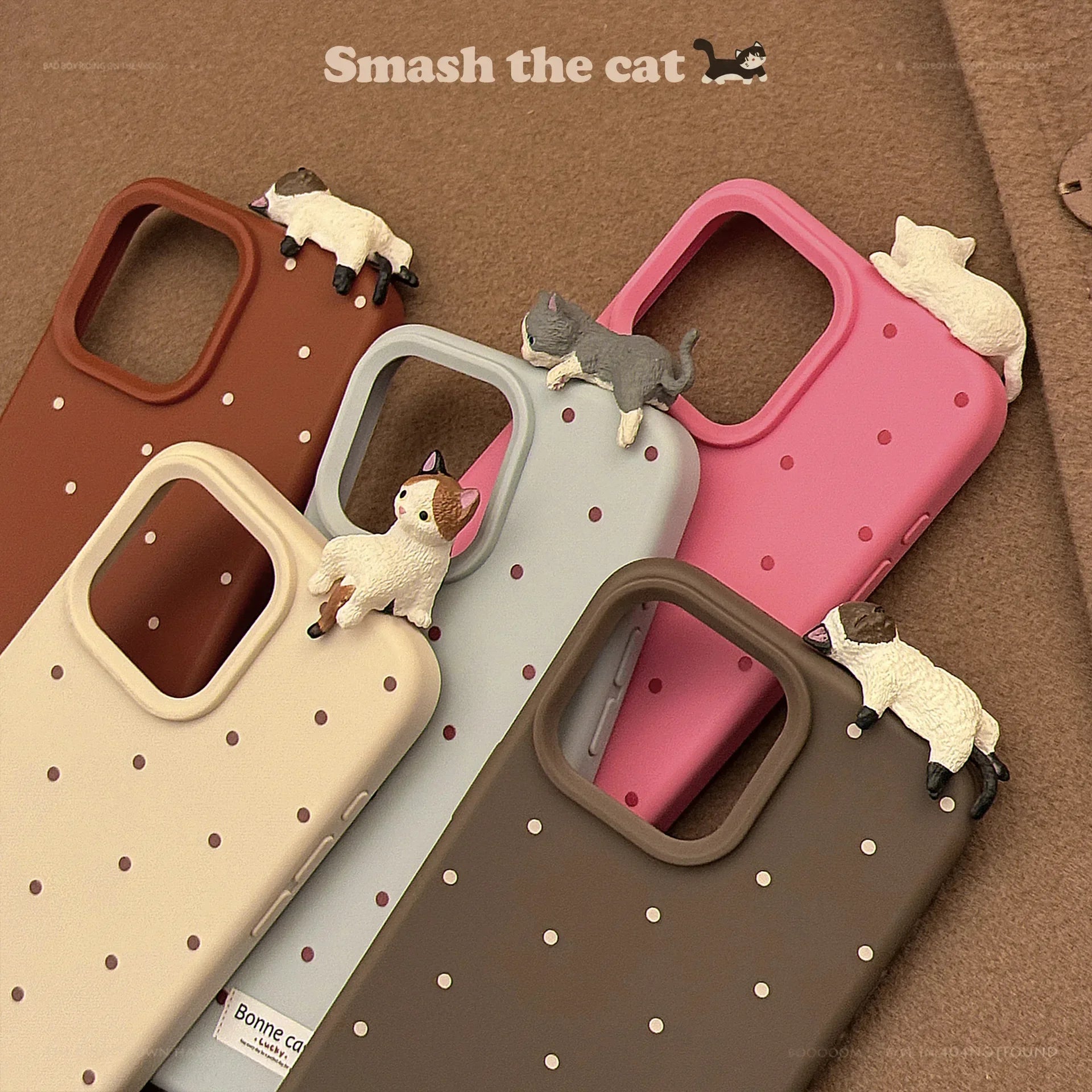 Cute 3D Cat Decorative Polka Dot Phone Case for IPhone17 16 15 14 12 13 11 Pro ProMax Plus X XR Shockproof Phone Cover