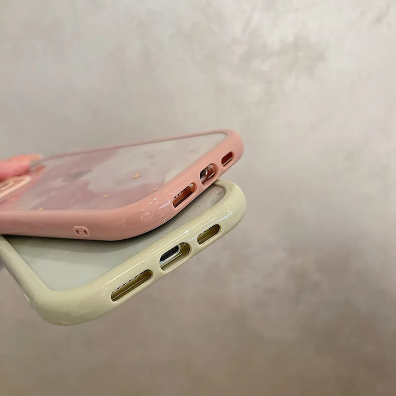 Gradient Pink Green Abstract Oil Painting Acrylic Clear Case For iPhone 16 Pro Max 15 14 13 12 11 Soft Bumper Hard Back Cover