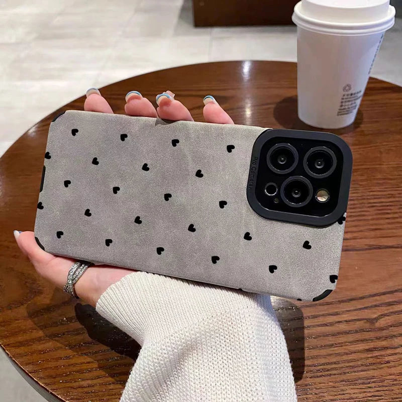 Gray Silicone Leather Little Love Heart Case For Samsung Galaxy S22 S21 A54 A34 A53 A51 A52 A23 A32 A31 A71 A72 A73 A14 A13 A12