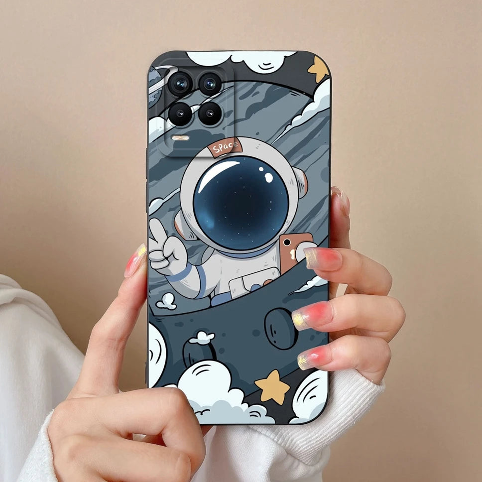 Cases For Realme 8 Pro 4G Shell Lovely Cartoon Astronaut Pattern Soft Liquid Silicone Phone Covers For Realme8 8Pro Fundas Coque