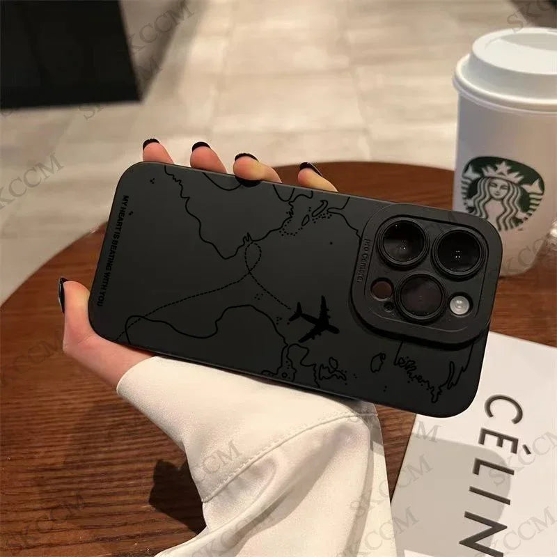 Travel-nspired Airplane Route Desian Phone Case For iPhone 16 15 14 13 12 11 Pro Max Mini 8 7 Plus X XR XS Soft Silicone Covers