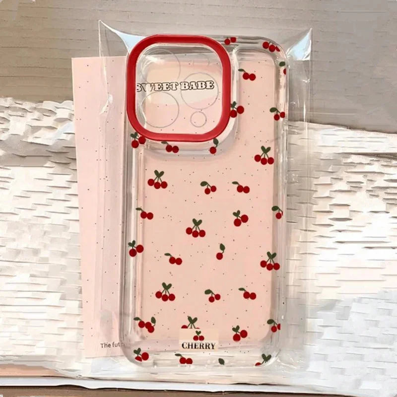 Cute Cartoon Cherry Pattern Clear Phone Case For Xiaomi Redmi 13C 14C 12 Redmi Note 14 13 12 11 Pro Plus 5G 12S 11S Soft Cover