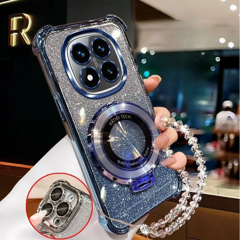 Crystal Bracelet Magnetic Stand Phone Case For OPPO Reno 14F 13F 12F 12 Pro A16 A9 A53 2020 A54S A53S Glitter Shockproof Cover