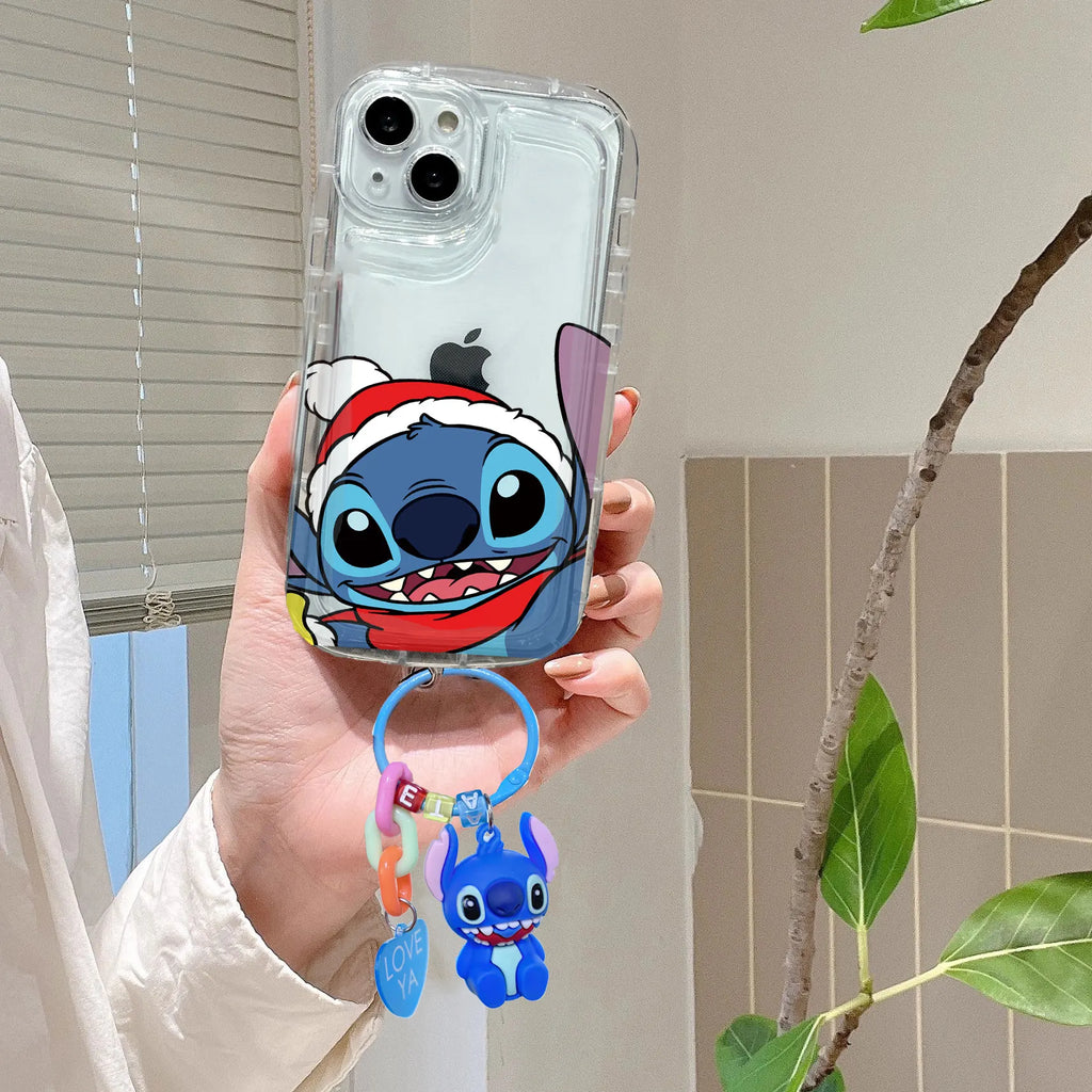 Cartoon Stitch Angel 3D KeyChain Case For iPhone 13 14 15 Pro Max 14 Plus 11 12 Mini 14 Plus XS Max 6 6S 7 8 Plus X XR SE Cover
