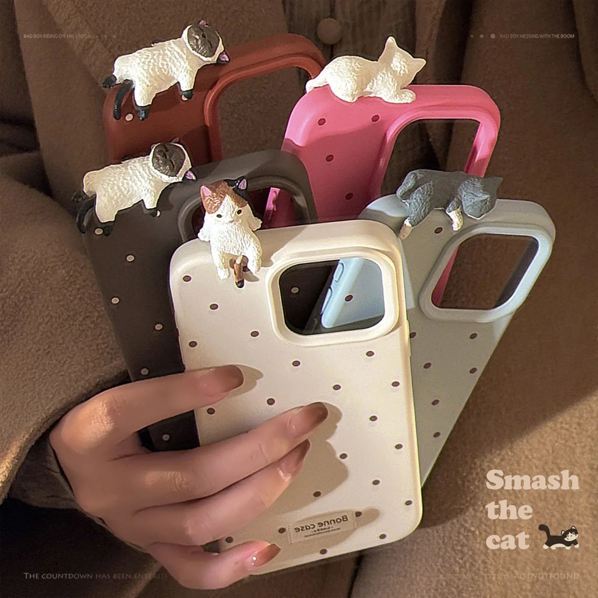 Cute 3D Cat Decorative Polka Dot Phone Case for IPhone17 16 15 14 12 13 11 Pro ProMax Plus X XR Shockproof Phone Cover
