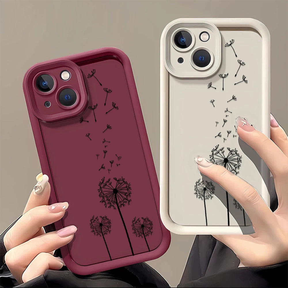Soft Dandelion Flower Phone Case For iPhone 14 Pro For iPhone 13 11 12 16 15 Pro XS MAX XR 7 8 Plus SE 2022 Shockproof Cover