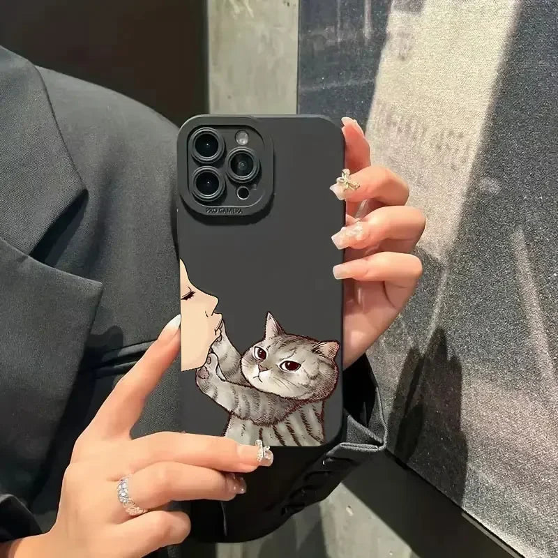 Cat American short Shorthair kiss Phone Case for iPhone 16 Cases iPhone 15 14 13 12 Mini 11 Pro Max 16 7 8 Plus XS SE Back Cover