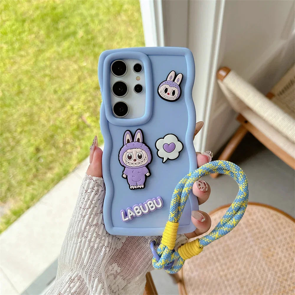 Cartoon Cute Wrist Strap Cover for Samsung Galaxy S21 FE S25 S24 S22 Ultra S23 Plus A06 A55 A35 A54 A34 Phone Case Soft