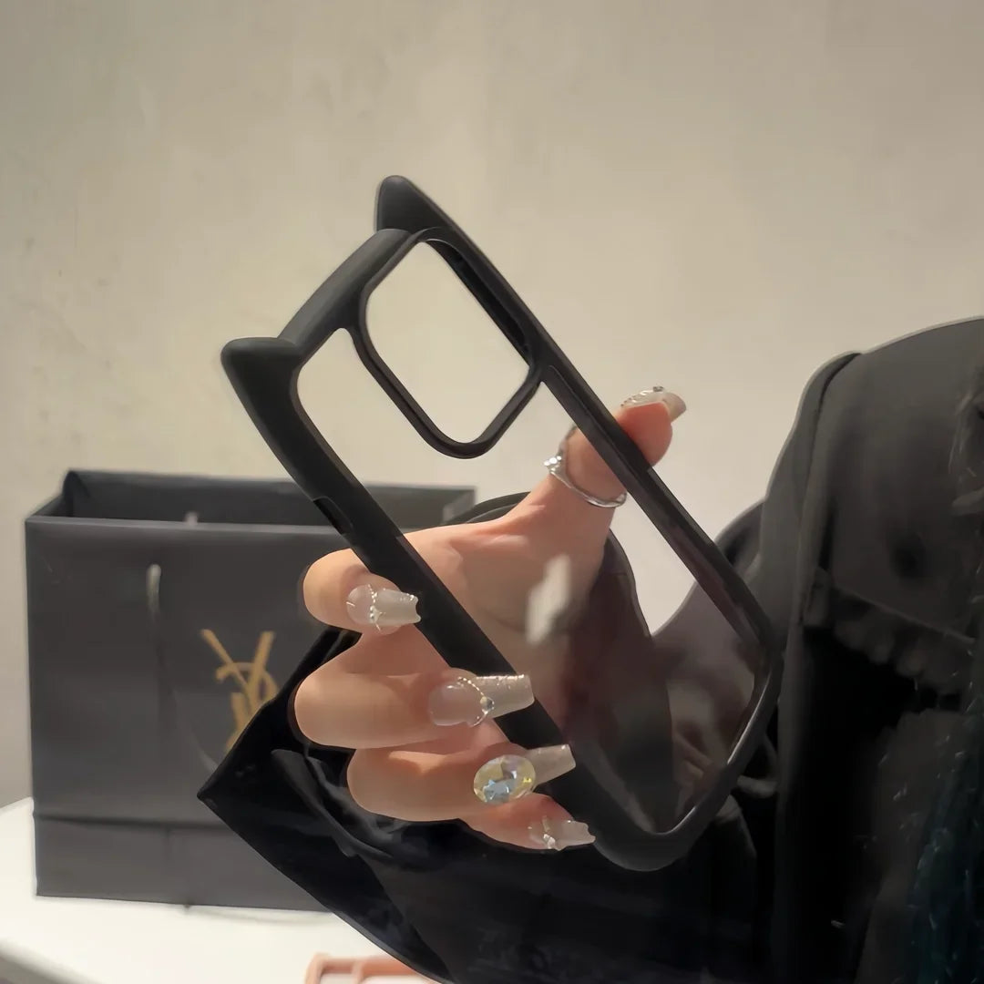 Cute Cat Ear Transparent Case For iPhone 17Air 12 13 14 15 16 Pro Max 11 Shockproof Acrylic Back Cover Silicone Kawaii Funda