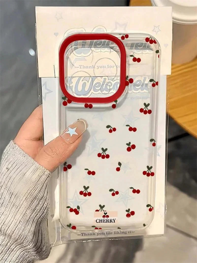 Cute Cartoon Cherry Pattern Clear Phone Case For Xiaomi Redmi 13C 14C 12 Redmi Note 14 13 12 11 Pro Plus 5G 12S 11S Soft Cover