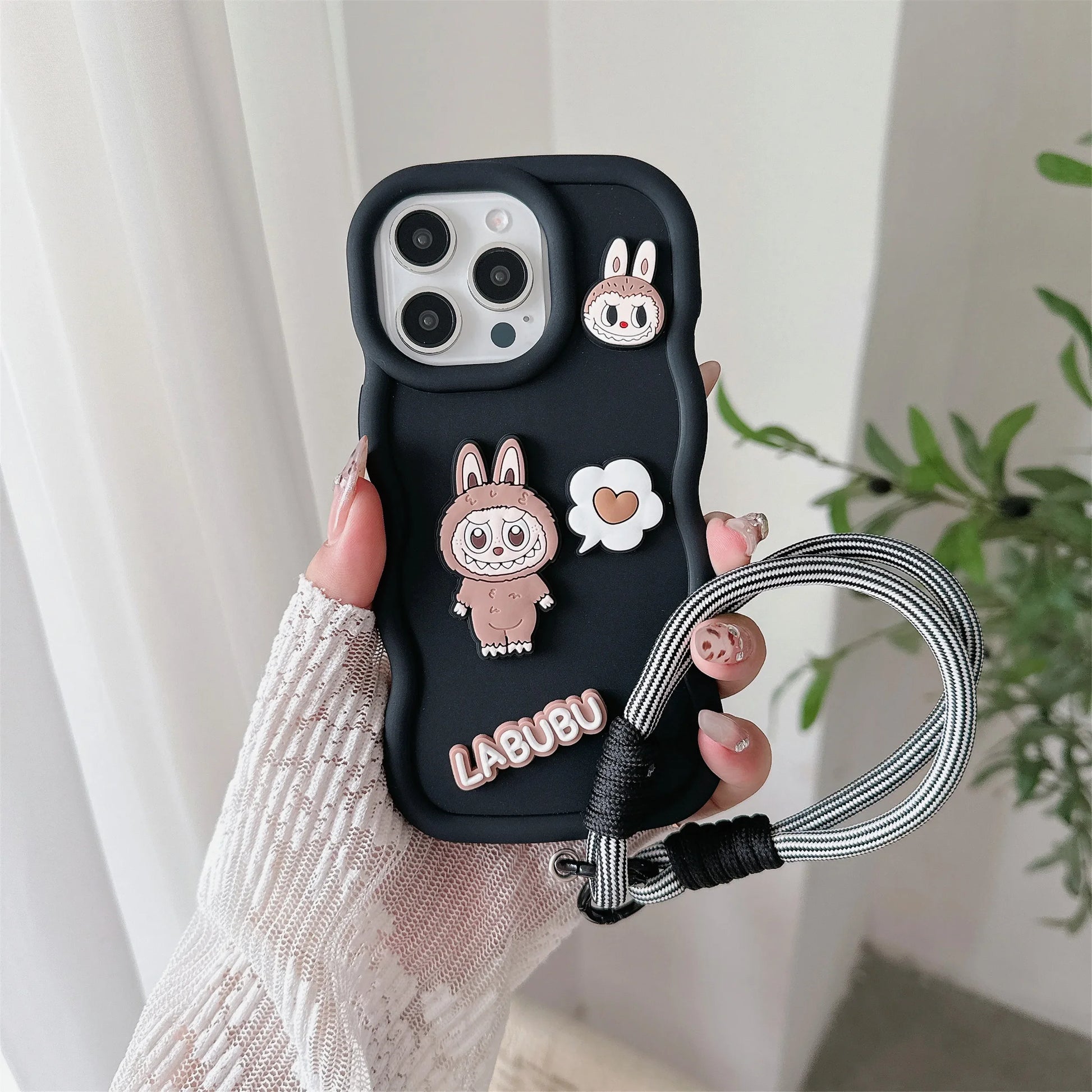 Cute Cartoon Wrist Strap Phone Case for IPhone 16 15 14 13 12 11 Pro Max XS X XR 7 8 Plus Silicone Soft Protective Cover