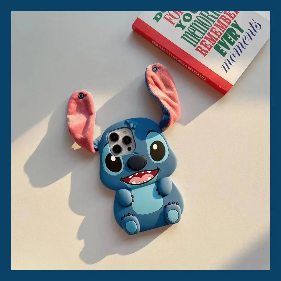 Disney Stitch Cartoon Long Ears 3D Soft Silicone Phone Cases Shockproof Cover for IPhone 15 14 Plus 16 12 13 Pro Max 11 Gifts