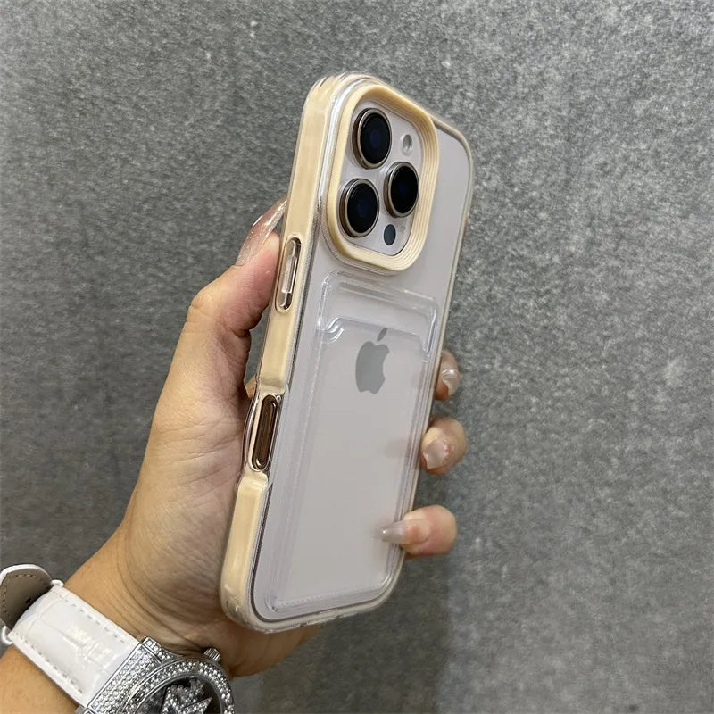 Luxury Card Slot Bag Clear With lanyard Phone Case For iPhone 11 12 13 14 15 Pro Max 16 Plus XS Shockproof Bumber Soft TPU Cover