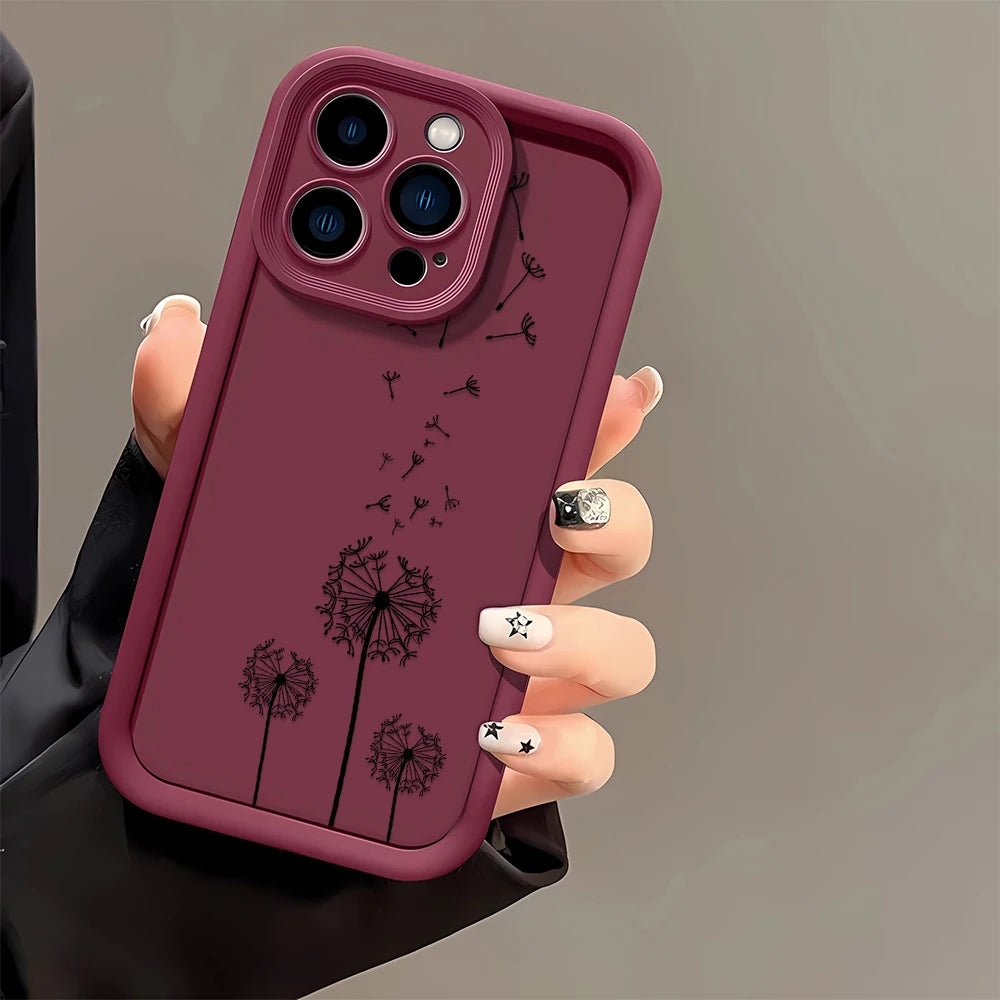 Soft Dandelion Flower Phone Case For iPhone 14 Pro For iPhone 13 11 12 16 15 Pro XS MAX XR 7 8 Plus SE 2022 Shockproof Cover