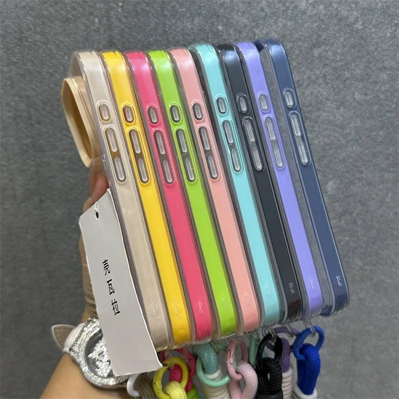 Luxury Card Slot Bag Clear With lanyard Phone Case For iPhone 11 12 13 14 15 Pro Max 16 Plus XS Shockproof Bumber Soft TPU Cover