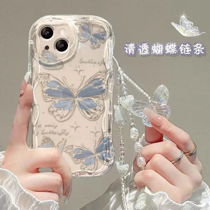 Butterfly Hand Chain Phone Case For Samsung Galaxy A55 A15 A54 A35 A24 A14 A34 A25 S25 S24 Ultra S22 S21 Plus S20 S23 FE Cover