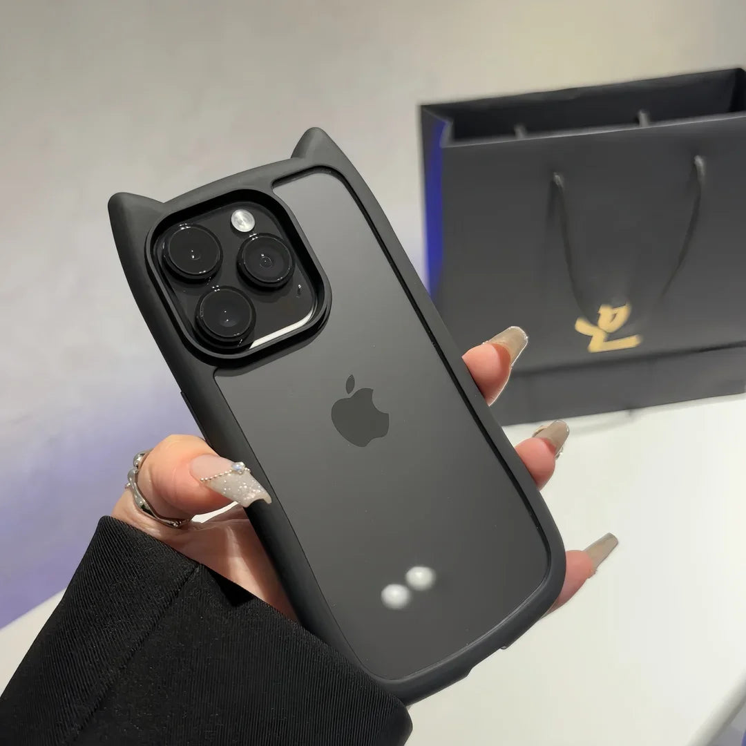 Cute Cat Ear Transparent Case For iPhone 17Air 12 13 14 15 16 Pro Max 11 Shockproof Acrylic Back Cover Silicone Kawaii Funda