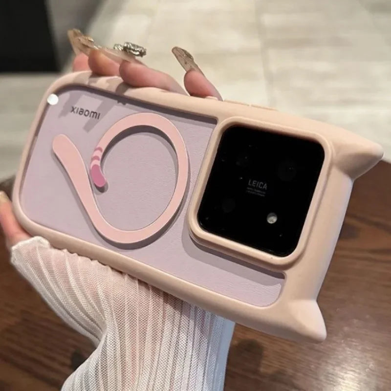 Magnetic Magsafe Lovely Cat Ear Clear Case For Xiaomi 15 Ultra 14 Pro 14 Redmi Note 13 5G Hard Shockroof Wireless Charge Cover
